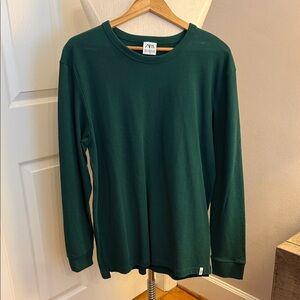 Zara Men's Deep Green Crewneck long sleeve Tee L